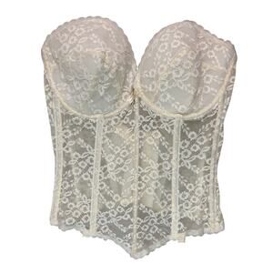 Va Bien 7474 Women's‎ 36D Cream Sheer Floral Lace Boned Underwire Bustier *